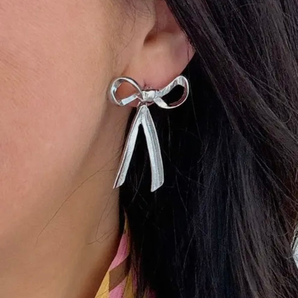 Silver Tone Bow Earrings