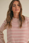 Striped Cotton L/S Top- Red/Cream