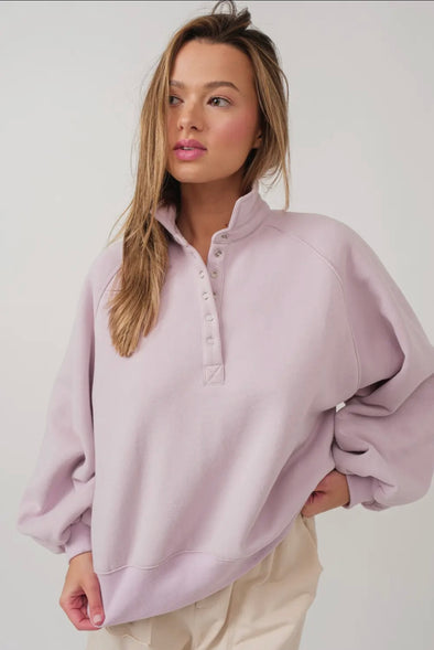 Fleece Quarter Snap Crewneck- Pale Lilac