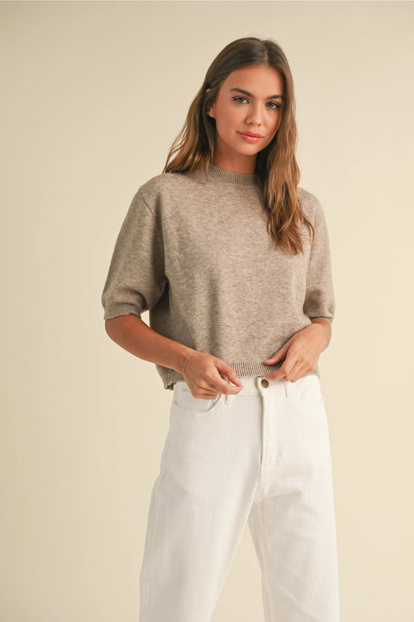 Kins Knit S/S Sweater Top- Light Mocha