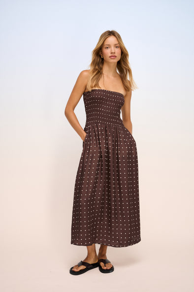 Chocolate Polka Dot Ruched Tube Dress – Mom's Sweet Shop