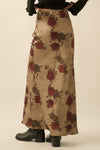Girls 'N Roses Satin Maxi SKirt- Taupe/Olive/Maroon