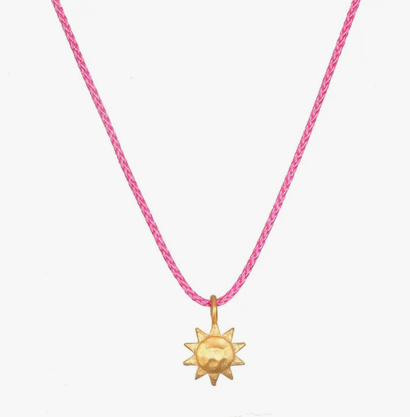 Sun Pink Cord & Gold Charm Necklace