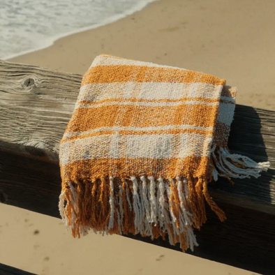 Sunnyside Plaid Handwoven Throw Blanket- Gold/Cream