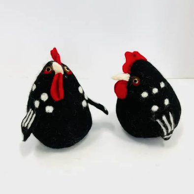 Felted Wool Rooster- Black/White
