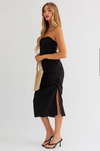 CLEARANCE- - Linen Blend Bandeau Midi Dress- Black