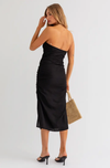 CLEARANCE- - Linen Blend Bandeau Midi Dress- Black