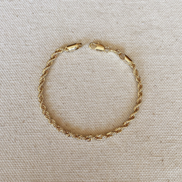 18k Gold Filled 3mm Rope Chain Bracelet