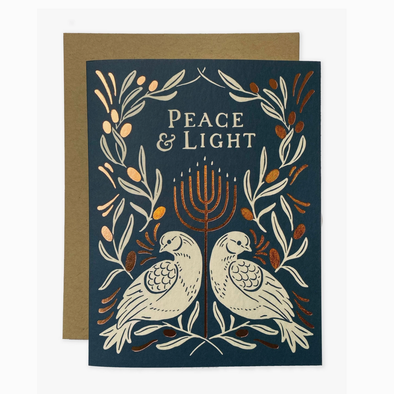 Peace & Light Hanukkah Doves Greeting Card