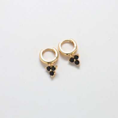 Black CZ & Gold Huggie Earrings