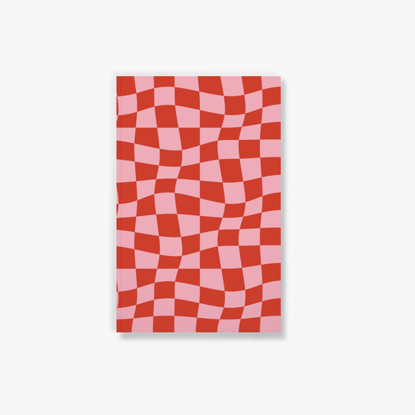 Wonky Checkers Layflat Journal Notebook- Red/Pink