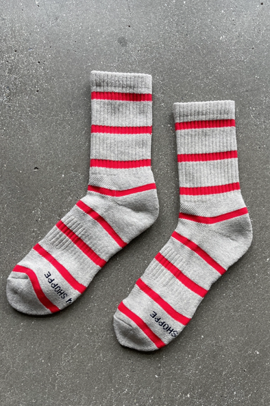 Le Bon Striped Boyfriend Socks- Red Stripe