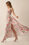 Floral Corset-Bodice Maxi Dress- Cream & Pink Multi
