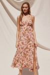 Floral Tie-Back Midi Dress- Peach Floral
