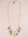 Dainty Colorful Charm Beaded Necklace- Gold/Multi