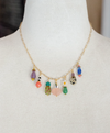 Dainty Colorful Charm Beaded Necklace- Gold/Multi