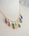 Dainty Colorful Charm Beaded Necklace- Gold/Multi