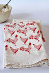 Hand Printed Cotton Kitchen Towel- Red Chickens