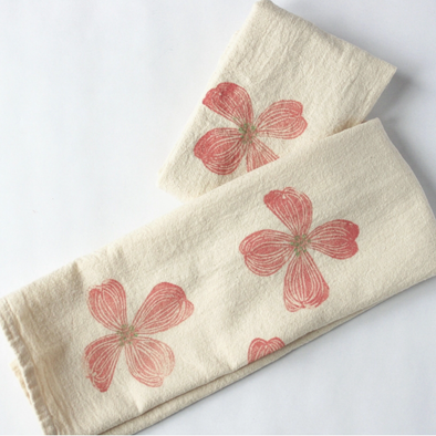Hand Printed Cotton Kitchen Towel- Dogwood