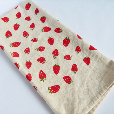Hand Printed Cotton Kitchen Towel- Strawberries
