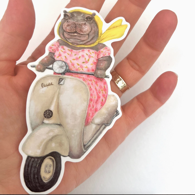 Hippo Ride Die Cut Vinyl Sticker