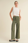 Straight Wide Leg Denim Pants- Olive