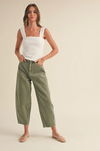 Washed Denim Barrel Pants- Olive