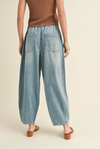 Loose Fit Pleat Detail Denim Pants- Light Wash