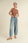 Loose Fit Pleat Detail Denim Pants- Light Wash