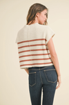 Half Mock Neck Striped Knit Top- Cream/Clay