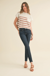 Half Mock Neck Striped Knit Top- Cream/Clay