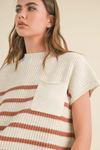 Half Mock Neck Striped Knit Top- Cream/Clay