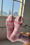 Le Bon Striped Boyfriend Socks- Pink White