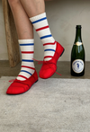 Le Bon Striped Boyfriend Socks- Red Blue White