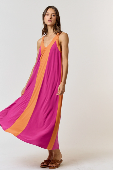 Color Block V-Neck Maxi Dress