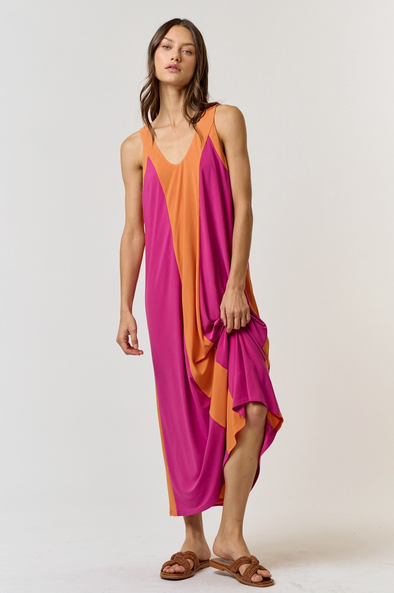 Color Block V-Neck Maxi Dress