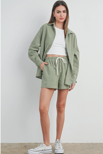 Check Plaid Button Up Top- Sage Green