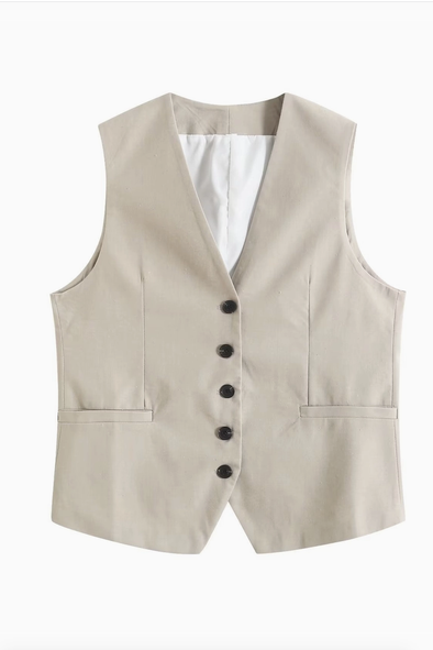 Linen Blend Vest- Oatmeal