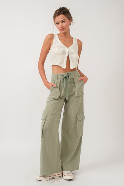 Maya Relaxed Fit Utility Pant- Light Olive