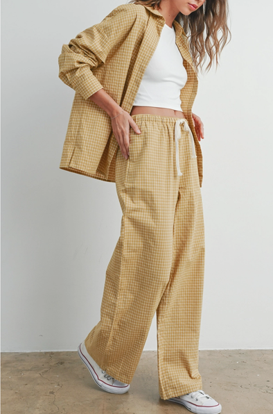 LAST CHANCE! Check Plaid Drawstring Pants- Goldenrod