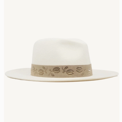 Margaux Banded Wool Felt Rancher Hat- Ivory