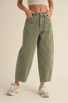 Washed Denim Barrel Pants- Olive