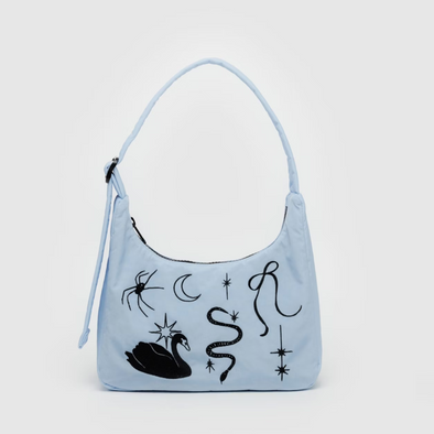 Baggu Mini Nylon Shoulder Bag- Embroidered Ballet