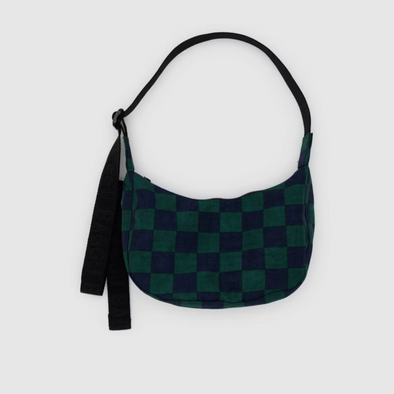 Baggu Small Nylon Crescent Bag- Navy Green Check