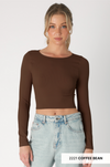 Ribbed L/S Crew Neck Top- Coffee