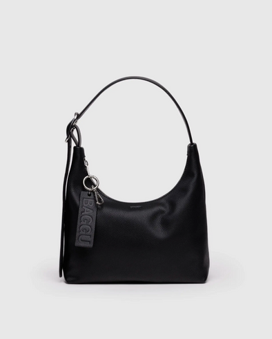 Baggu Mini Recycled Leather Shoulder Bag- Black