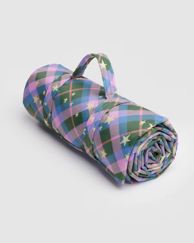 Baggu Puffy Picnic Blanket- Green Star Plaid