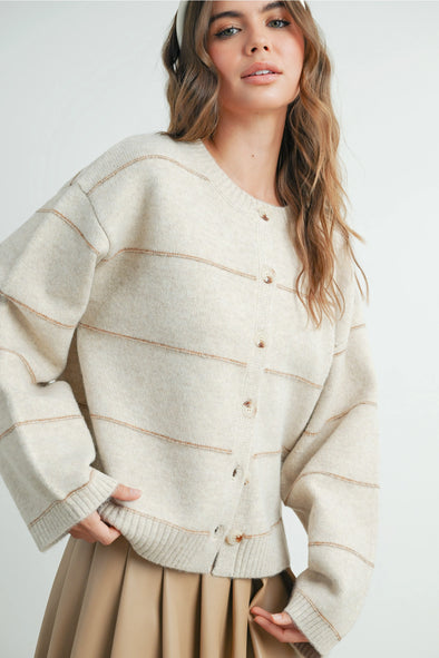 Addie Stripe Cardigan- Cream/Tan
