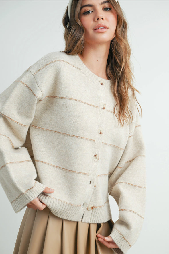 Addie Stripe Cardigan- Cream/Tan