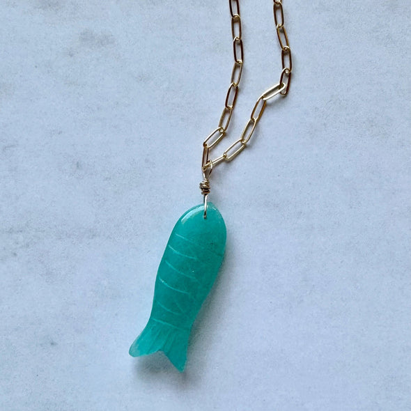 Asier Aventurine GF Fish Necklace